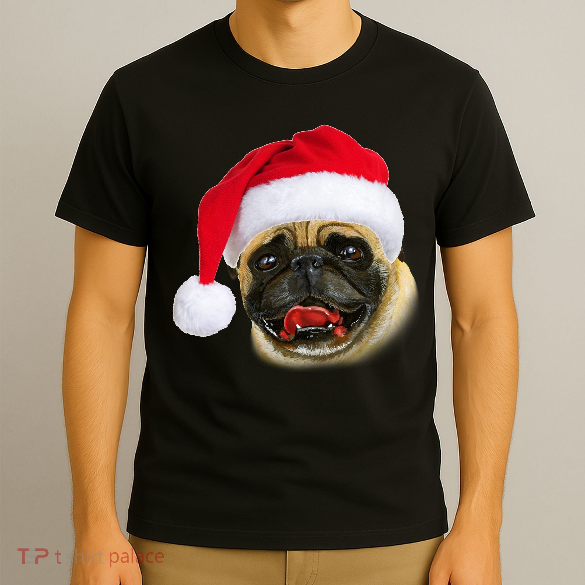 Christmas Pug Santa Hat Cute T-Shirt