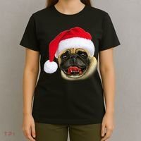 Christmas Pug Santa Hat Cute T-Shirt thumb 4
