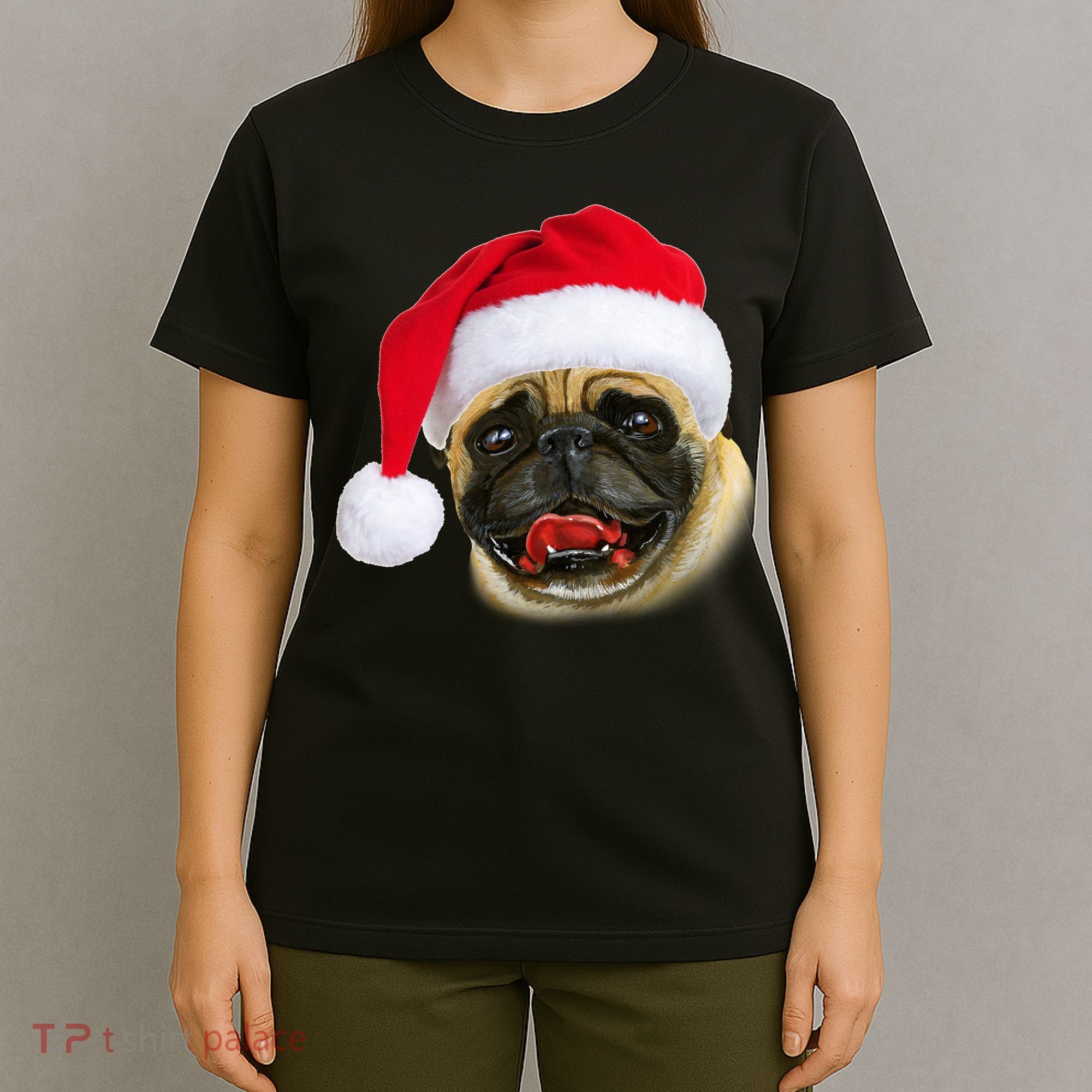Christmas Pug Santa Hat Cute T-Shirt