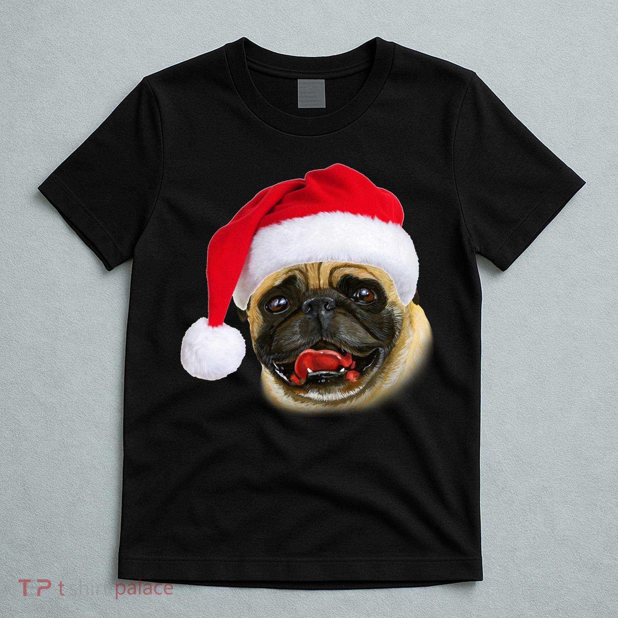 Christmas Pug Santa Hat Cute T-Shirt