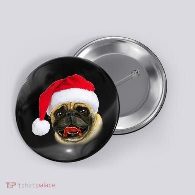 Christmas Pug Santa Hat Cute Button