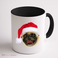 Christmas Pug Santa Hat Cute Coffee Mug thumb 1