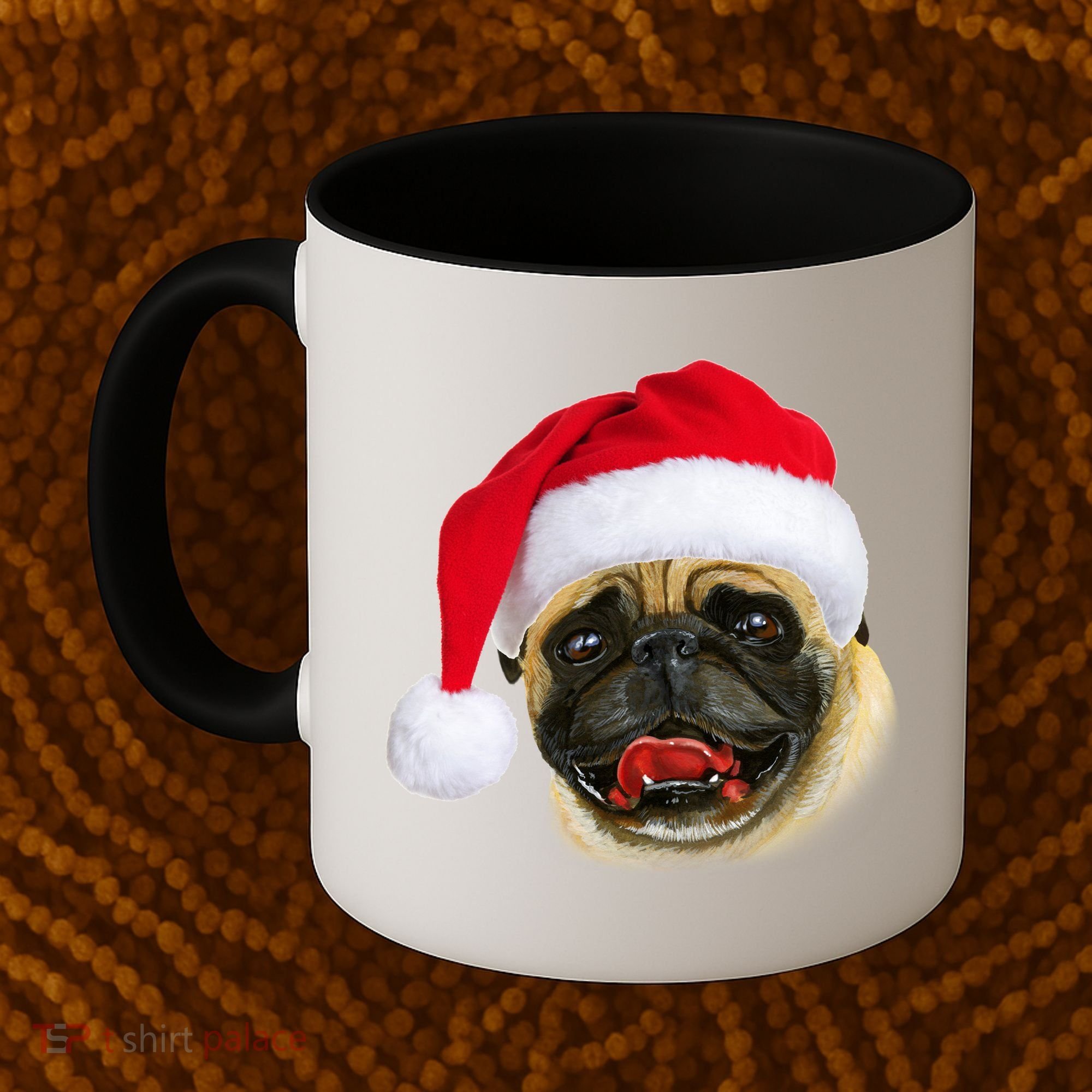 Christmas Pug Santa Hat Cute Coffee Mug