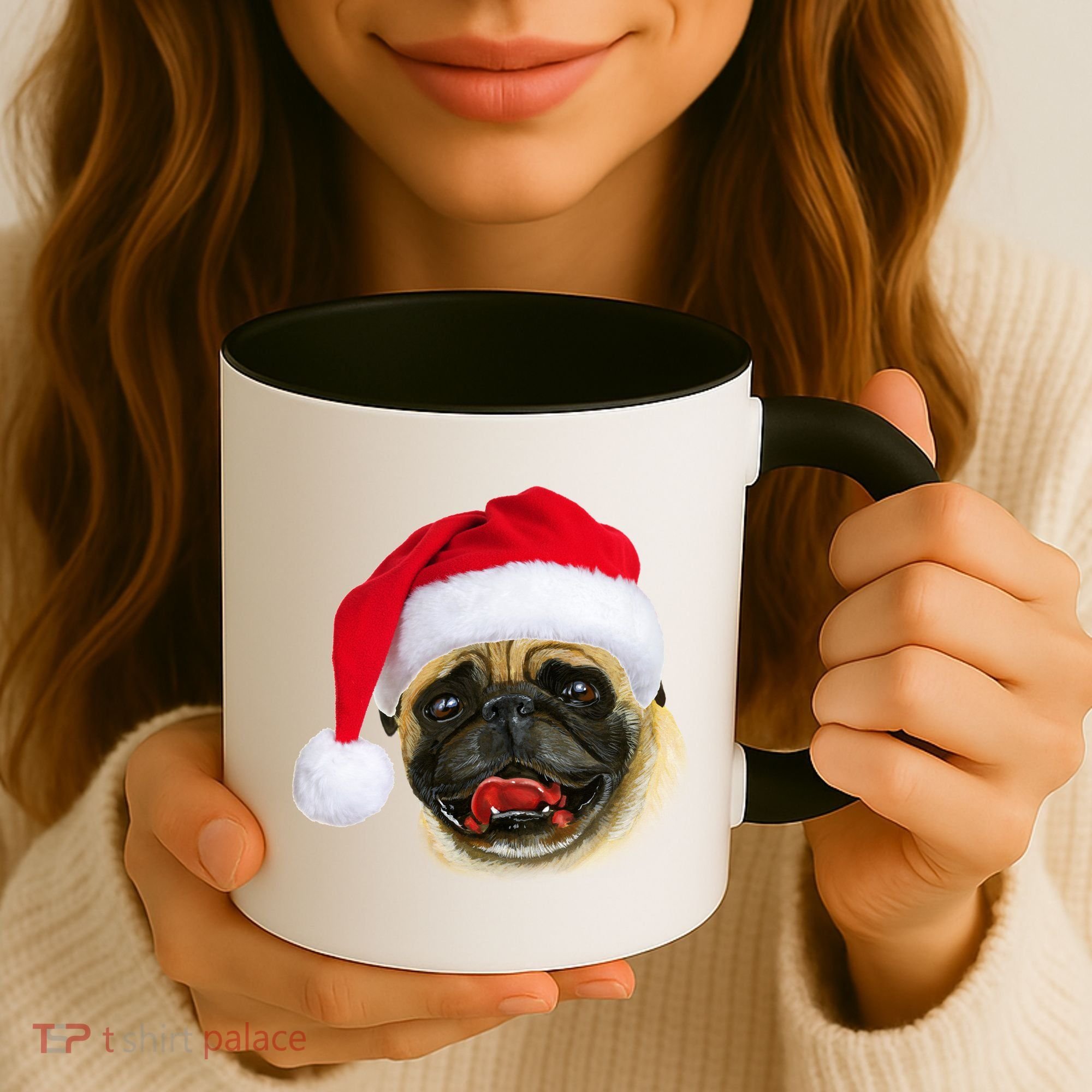 Christmas Pug Santa Hat Cute Coffee Mug