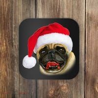 Christmas Pug Santa Hat Cute Coaster thumb 0