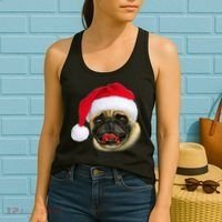 Christmas Pug Santa Hat Cute Women's Tank Top thumb 2