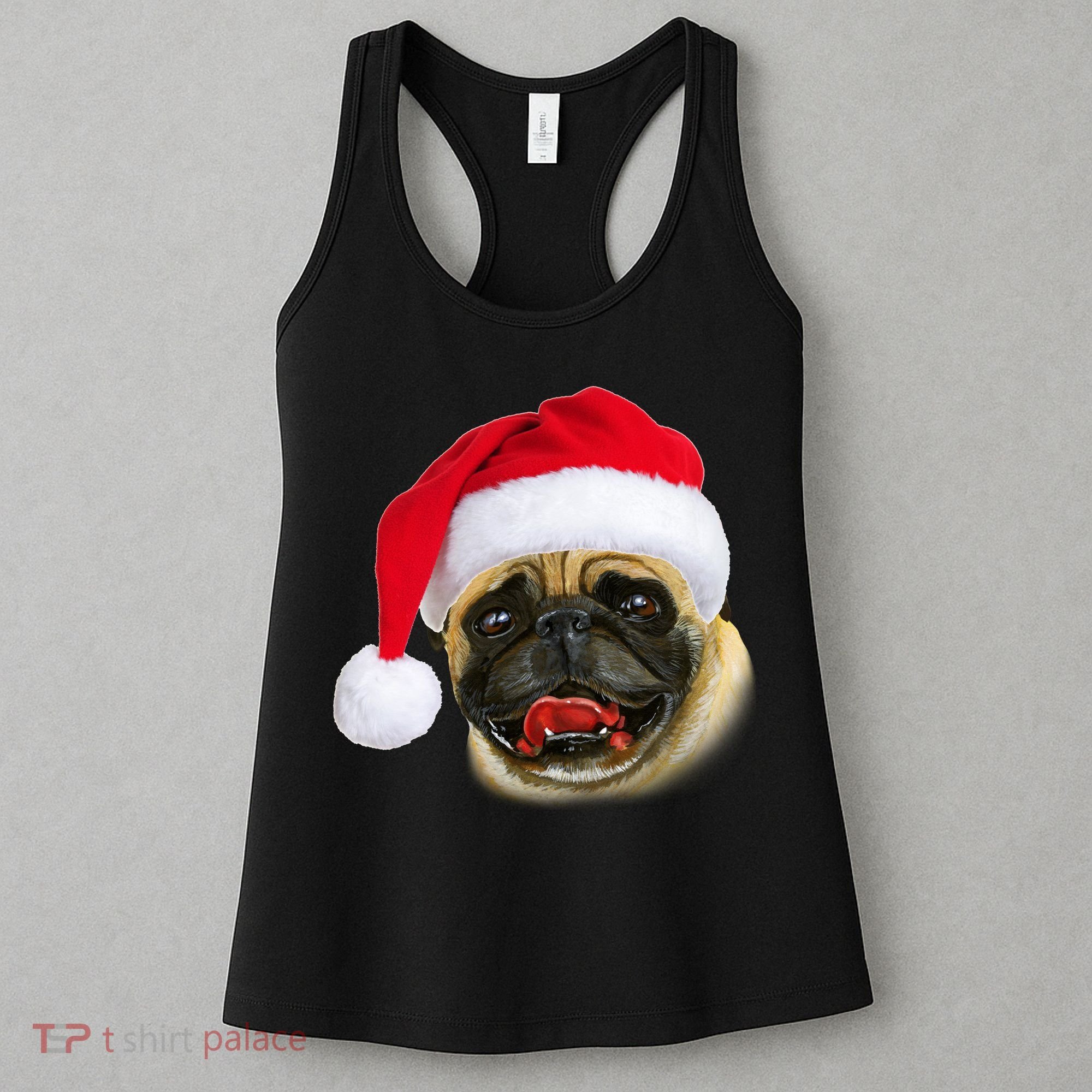 Christmas Pug Santa Hat Cute Women's Tank Top