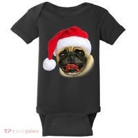 Christmas Pug Santa Hat Cute Baby Bodysuit thumb 0