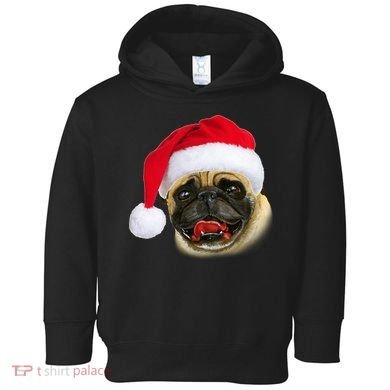 Christmas Pug Santa Hat Cute Toddler Hoodie