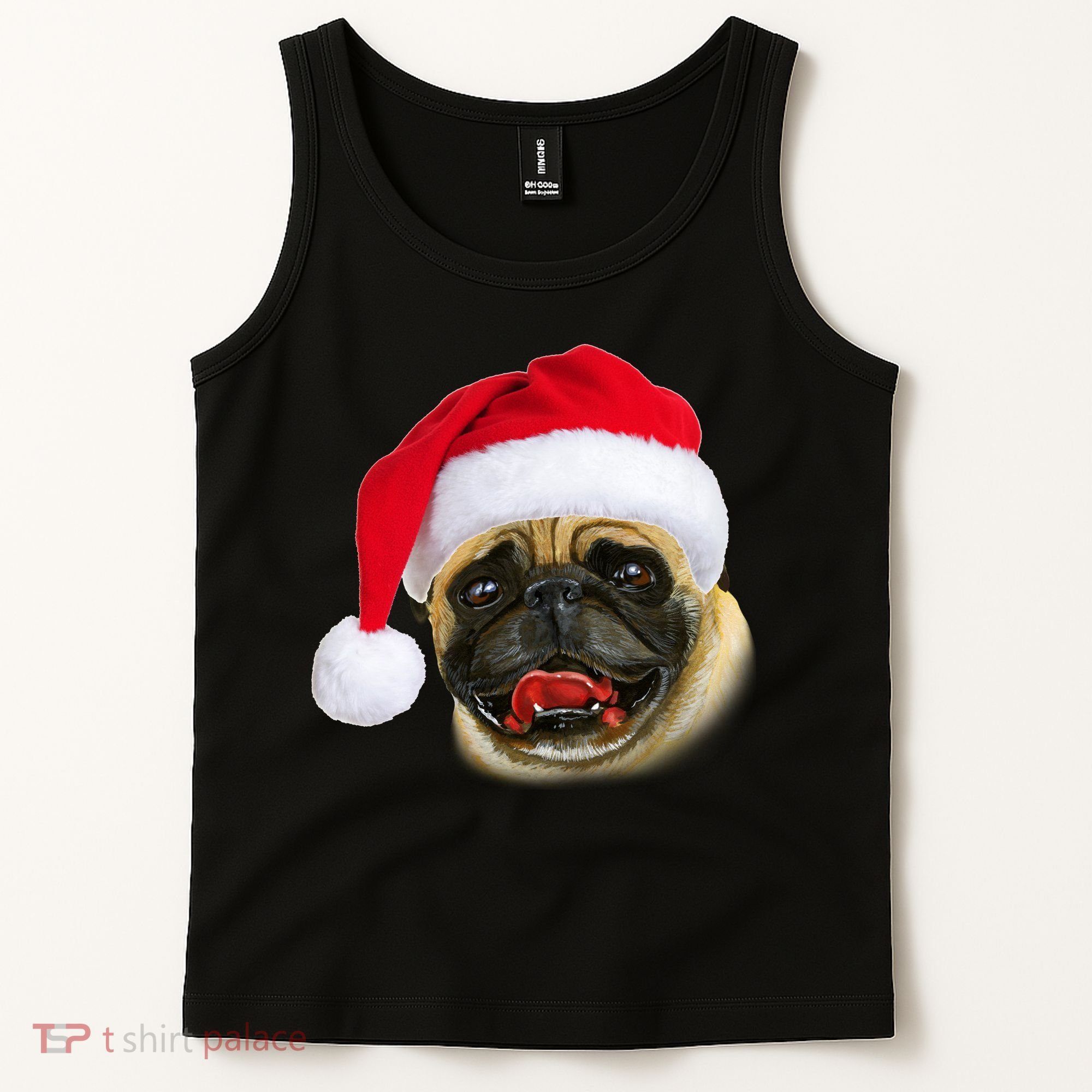 Christmas Pug Santa Hat Cute Tank Top