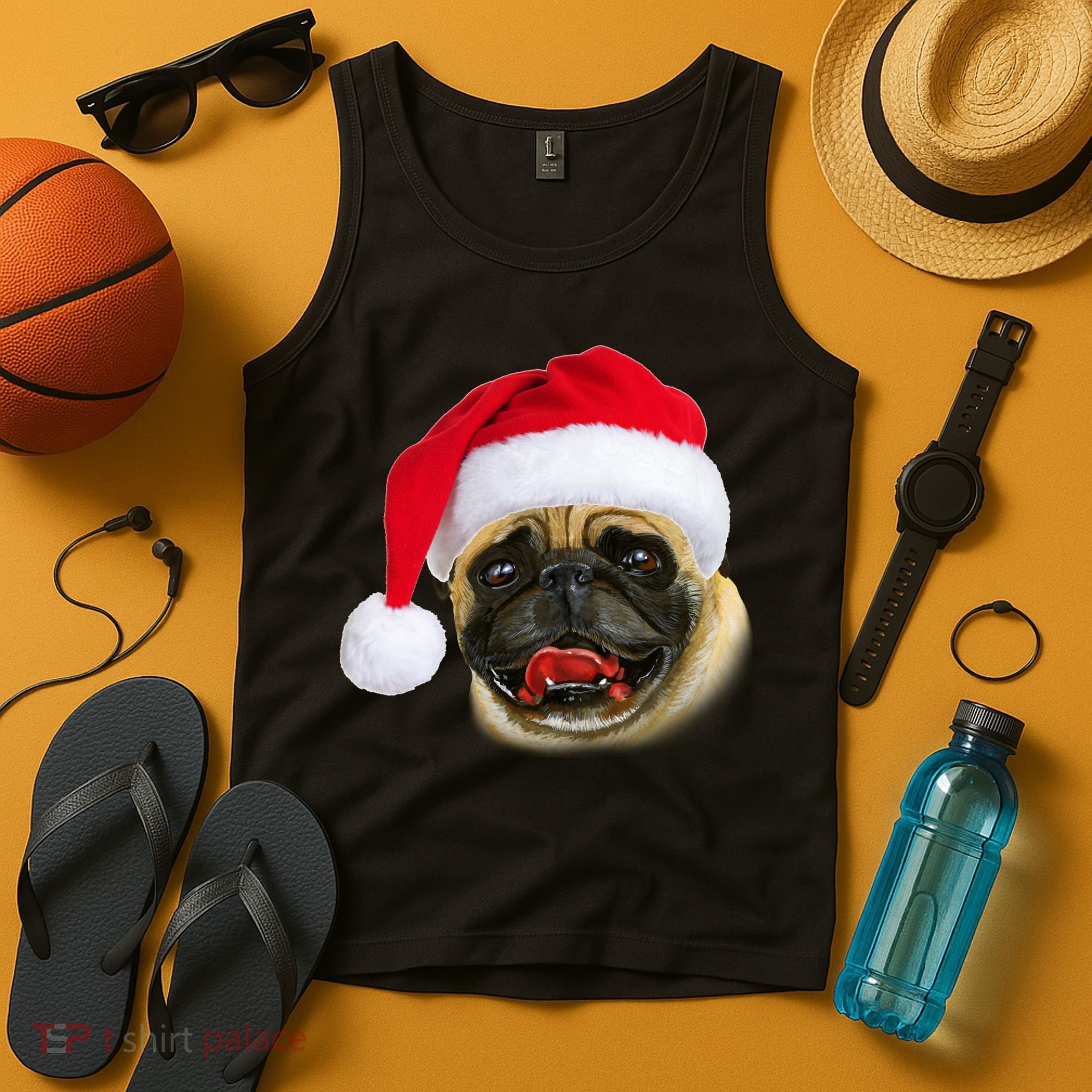 Christmas Pug Santa Hat Cute Tank Top