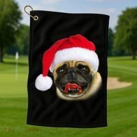 Christmas Pug Santa Hat Cute Golf Towel thumb 1