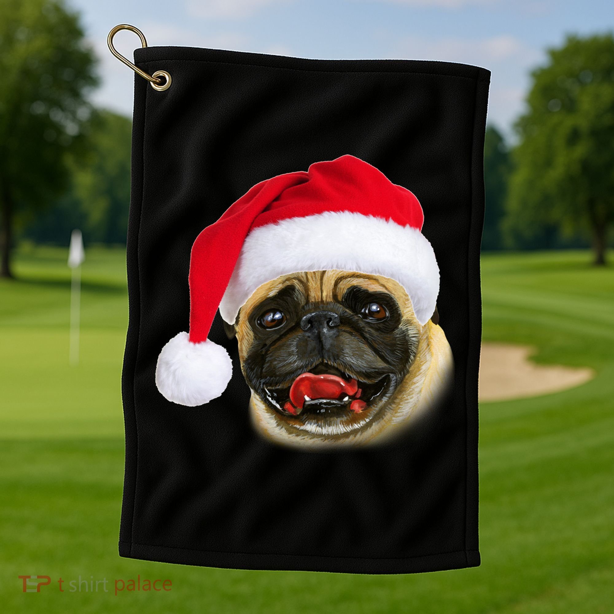 Christmas Pug Santa Hat Cute Golf Towel