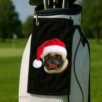 Christmas Pug Santa Hat Cute Golf Towel thumb 2