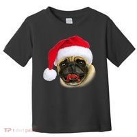 Christmas Pug Santa Hat Cute Toddler T-Shirt thumb 0