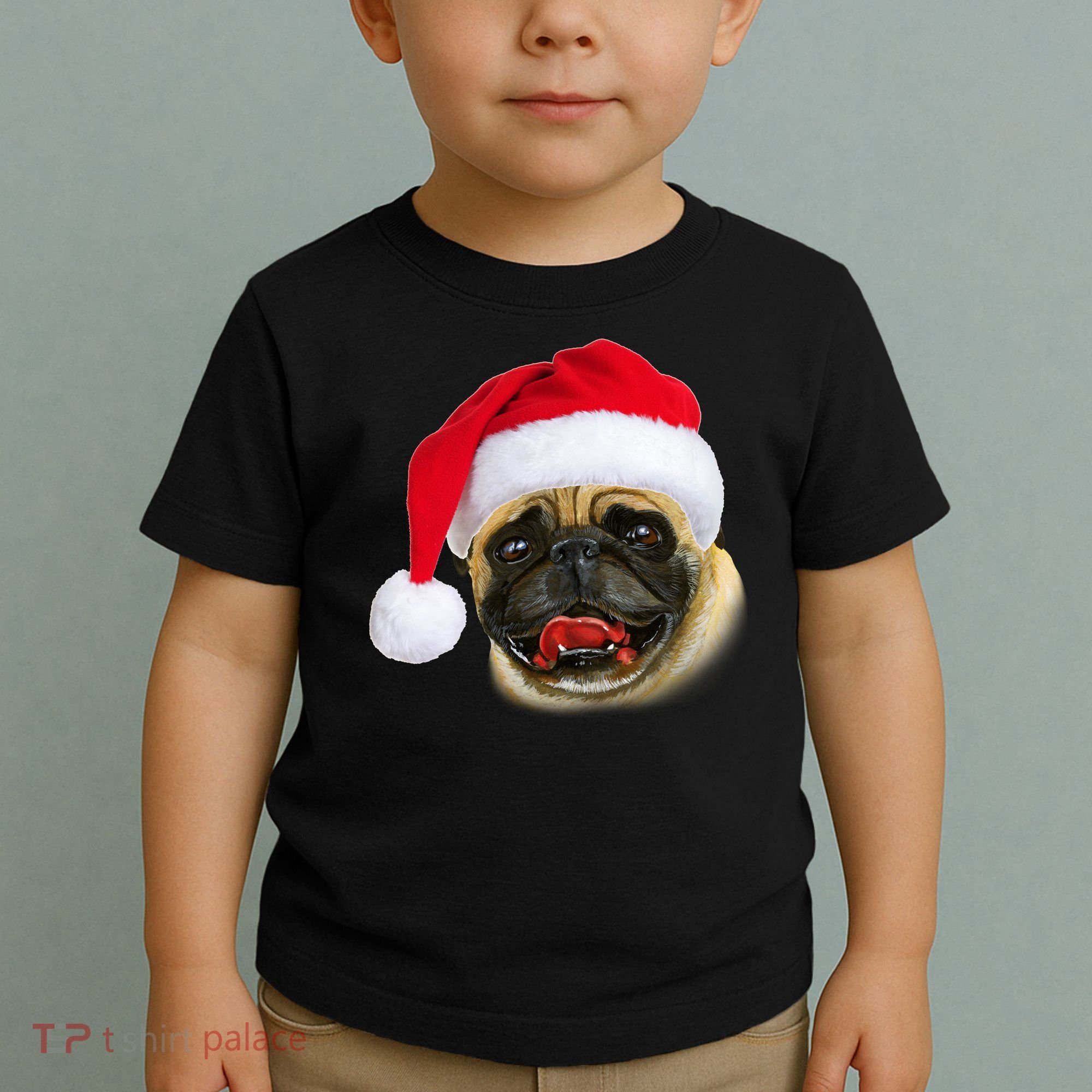 Christmas Pug Santa Hat Cute Toddler T-Shirt