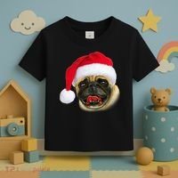 Christmas Pug Santa Hat Cute Toddler T-Shirt thumb 3