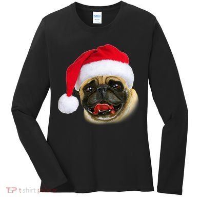 Christmas Pug Santa Hat Cute Women's Long Sleeve Shirt
