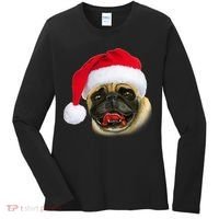 Christmas Pug Santa Hat Cute Women's Long Sleeve Shirt thumb 0