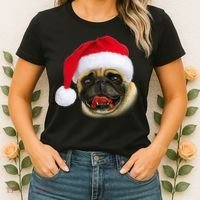 Christmas Pug Santa Hat Cute Women's T-Shirt thumb 2