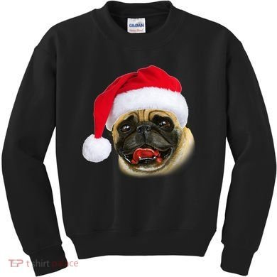 Christmas Pug Santa Hat Cute Kids Sweatshirt