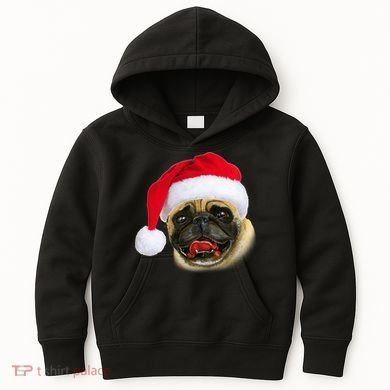 Christmas Pug Santa Hat Cute Kids Hoodie