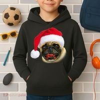 Christmas Pug Santa Hat Cute Kids Hoodie thumb 2