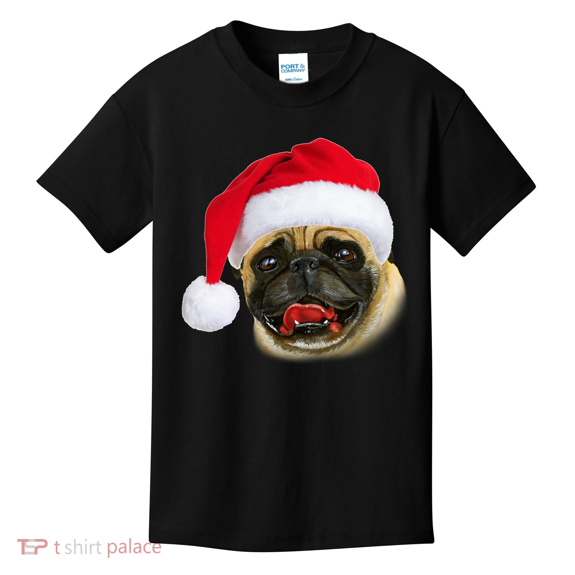 Christmas Pug Santa Hat Cute Kids T-Shirt