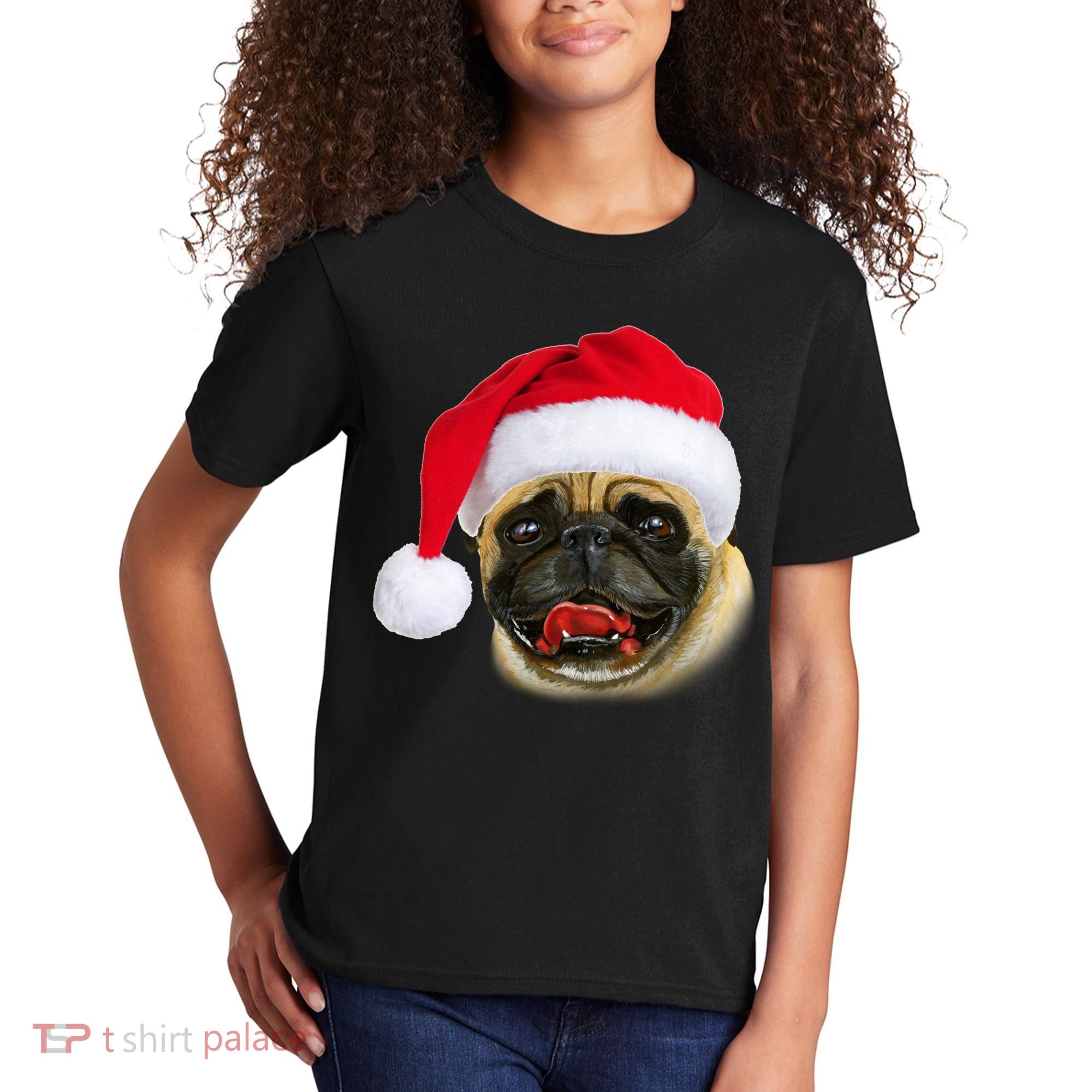 Christmas Pug Santa Hat Cute Kids T-Shirt