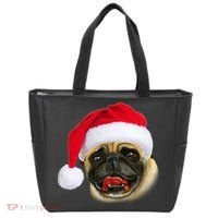 Christmas Pug Santa Hat Cute Tote Bag thumb 0