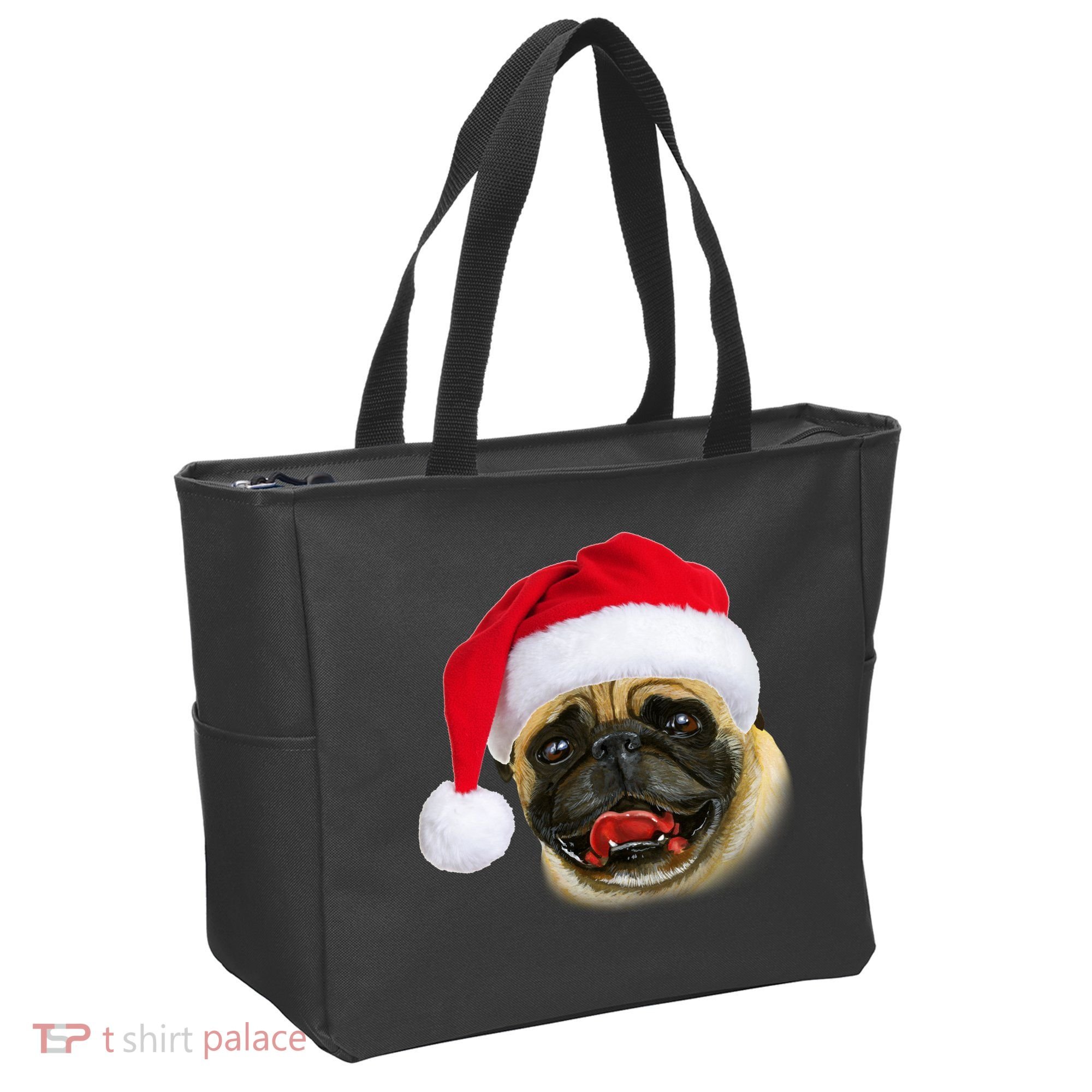 Christmas Pug Santa Hat Cute Tote Bag