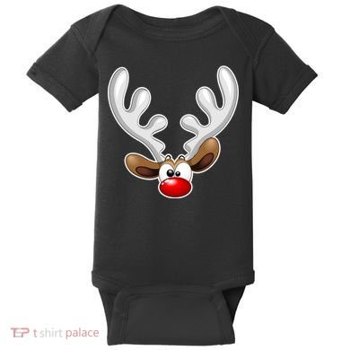Christmas Red Nose Reindeer Face  Baby Bodysuit