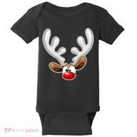 Christmas Red Nose Reindeer Face  Baby Bodysuit thumb 0