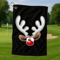Christmas Red Nose Reindeer Face  Golf Towel thumb 1