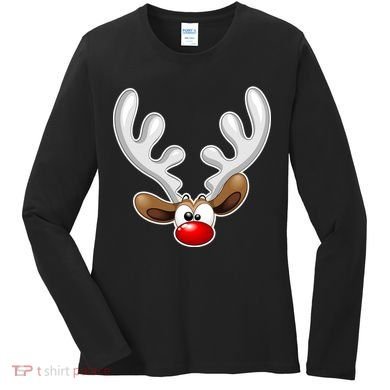 Christmas Red Nose Reindeer Face  Women's Long Sleeve Shirt