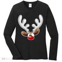 Christmas Red Nose Reindeer Face  Women's Long Sleeve Shirt thumb 0