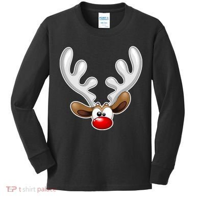 Christmas Red Nose Reindeer Face  Kids Long Sleeve Shirt
