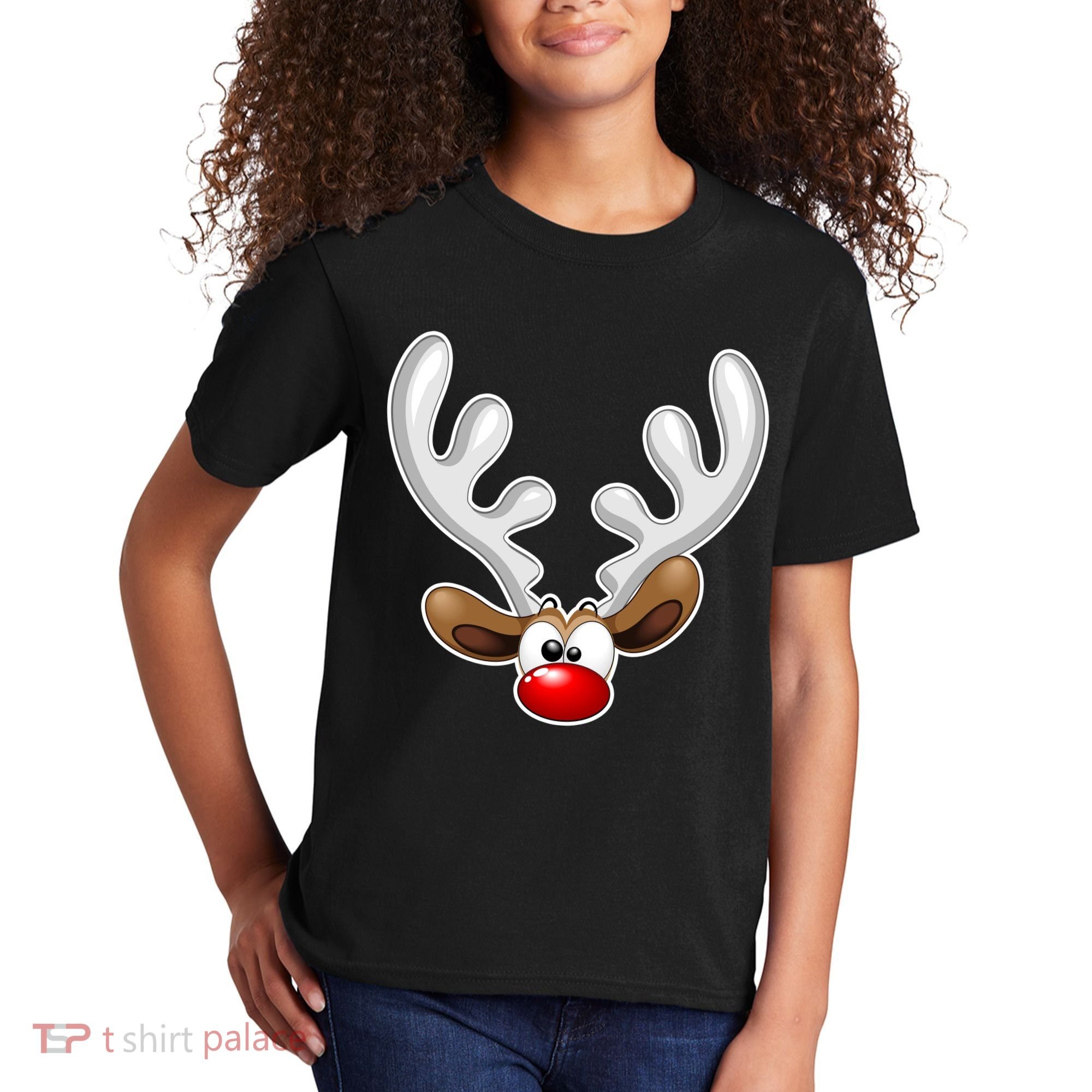 Christmas Red Nose Reindeer Face  Kids T-Shirt