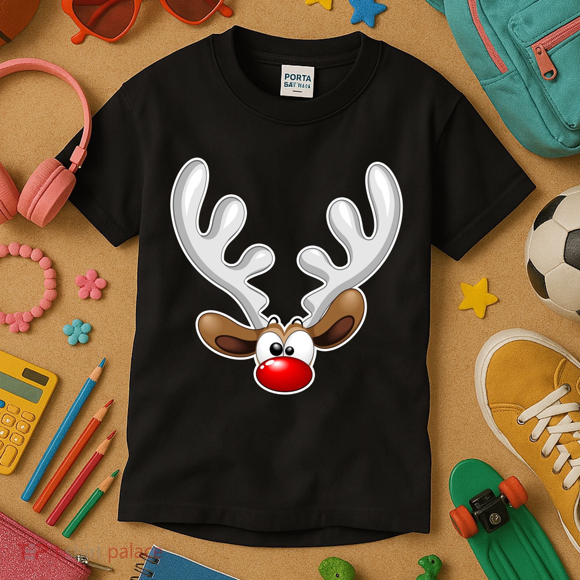 Christmas Red Nose Reindeer Face  Kids T-Shirt