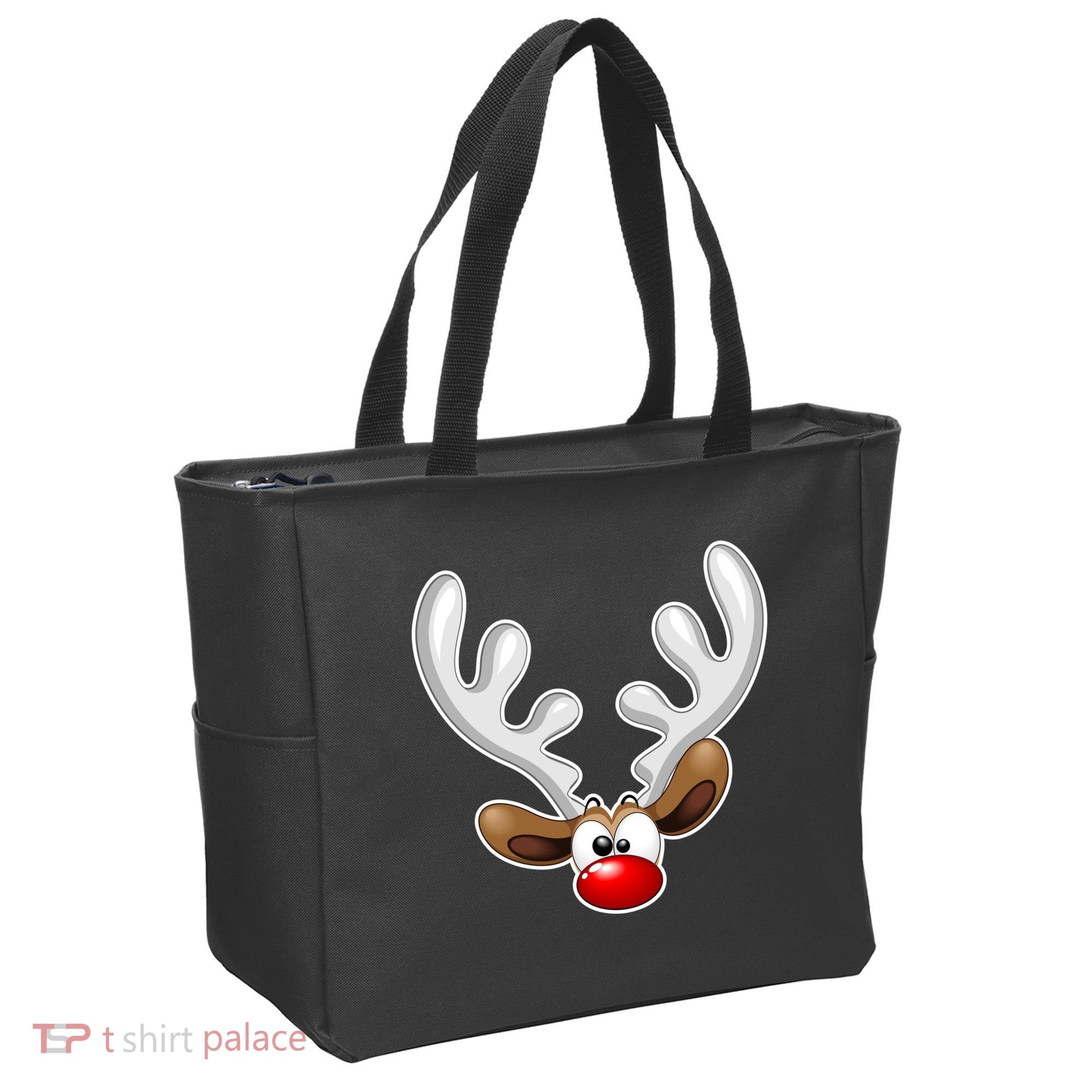 Christmas Red Nose Reindeer Face  Tote Bag