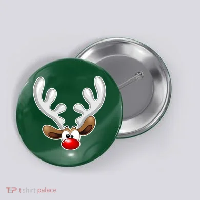 Christmas Red Nose Reindeer Face  Button