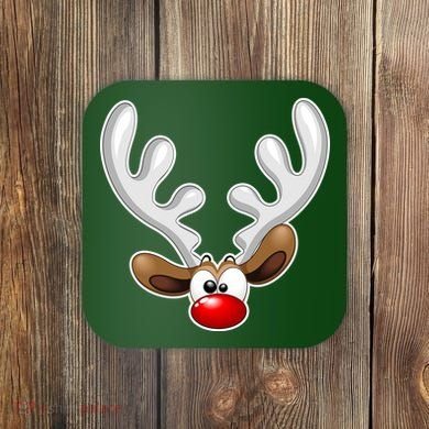 Christmas Red Nose Reindeer Face  Coaster