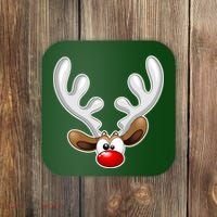Christmas Red Nose Reindeer Face  Coaster thumb 0