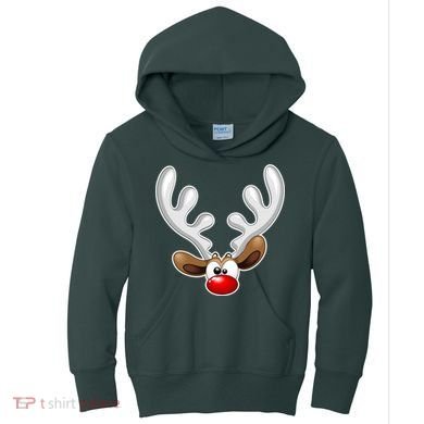 Christmas Red Nose Reindeer Face  Kids Hoodie