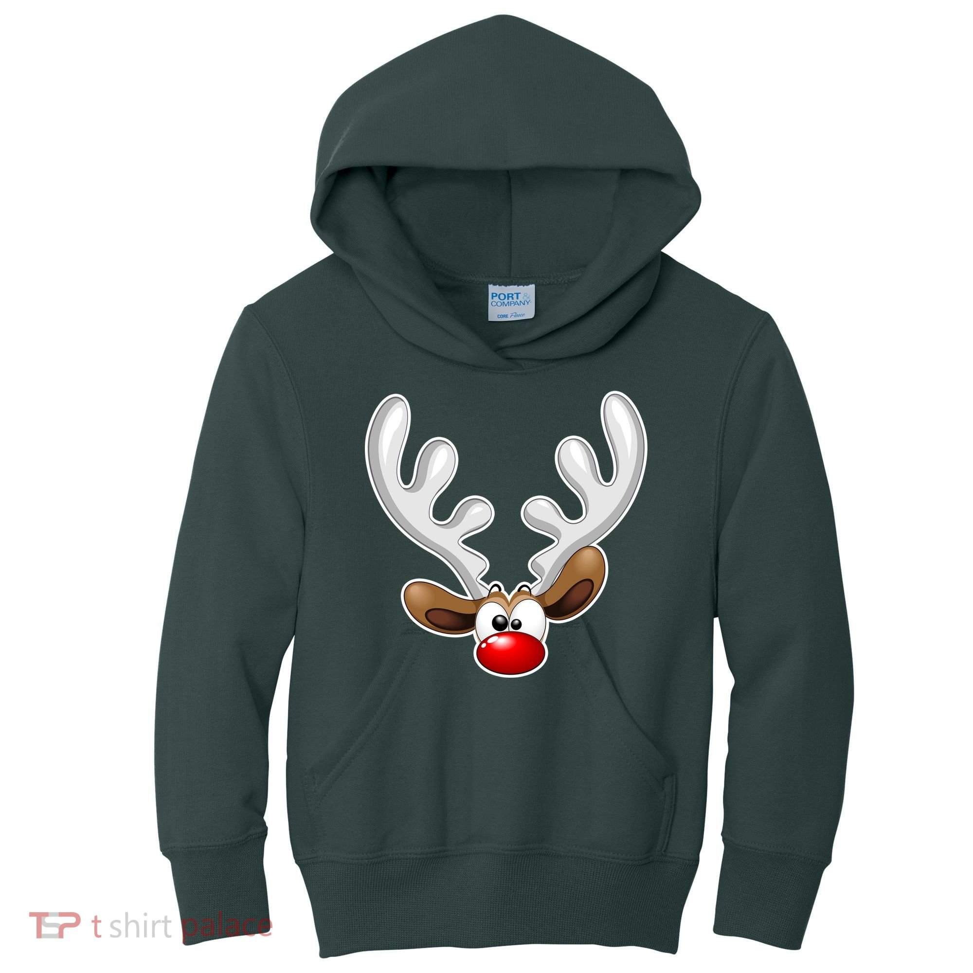 Christmas Red Nose Reindeer Face  Kids Hoodie