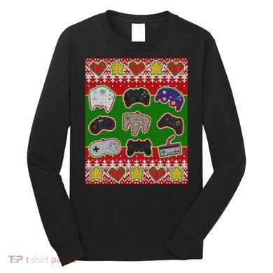 Christmas Retro Video Game Controllers Ugly Sweater Long Sleeve Shirt