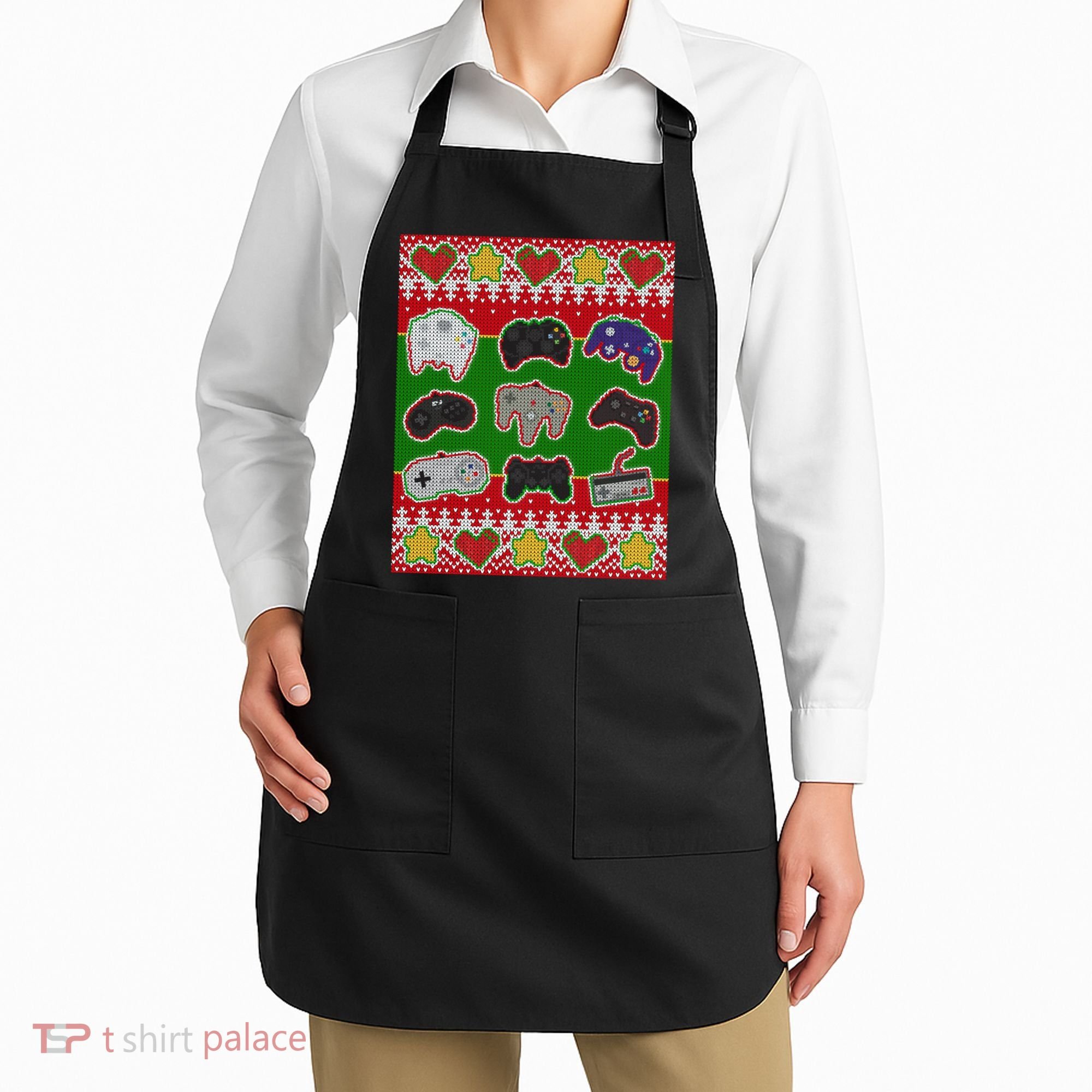 Christmas Retro Video Game Controllers Ugly Sweater Apron