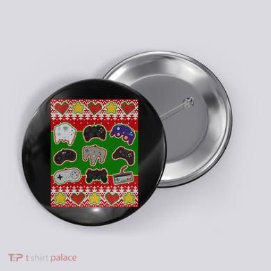 Christmas Retro Video Game Controllers Ugly Sweater Button