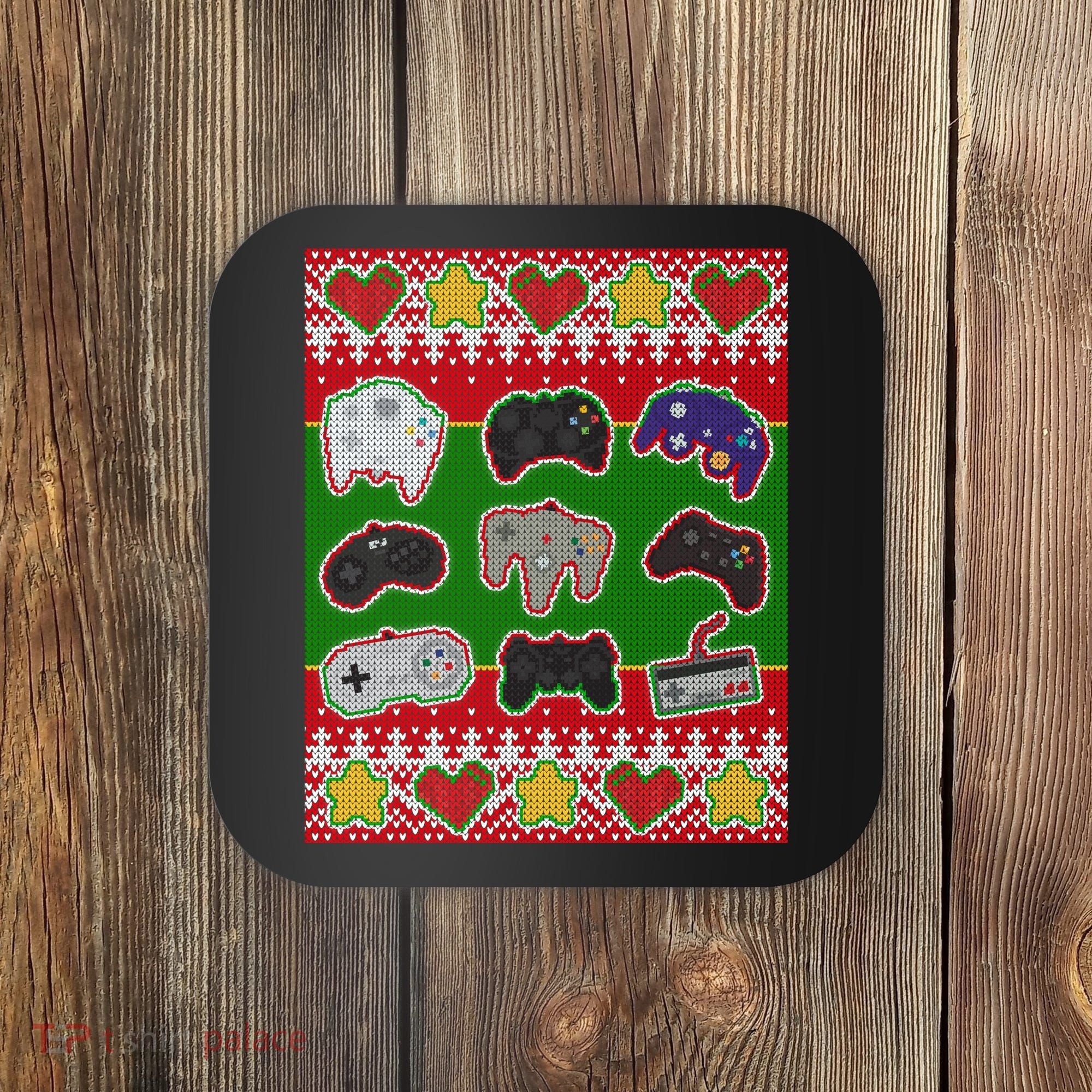 Christmas Retro Video Game Controllers Ugly Sweater Coaster