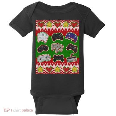 Christmas Retro Video Game Controllers Ugly Sweater Baby Bodysuit